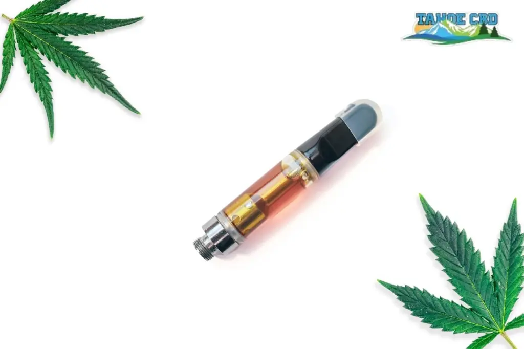 Close-up of cartridge—“CBD vape cartridge filled with hemp oil”