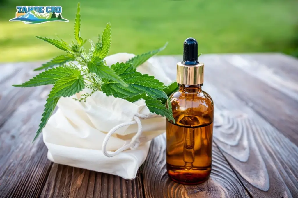 Tilted head with oil: “CBD oil solution free from THC being administered sublingually for quick effect”